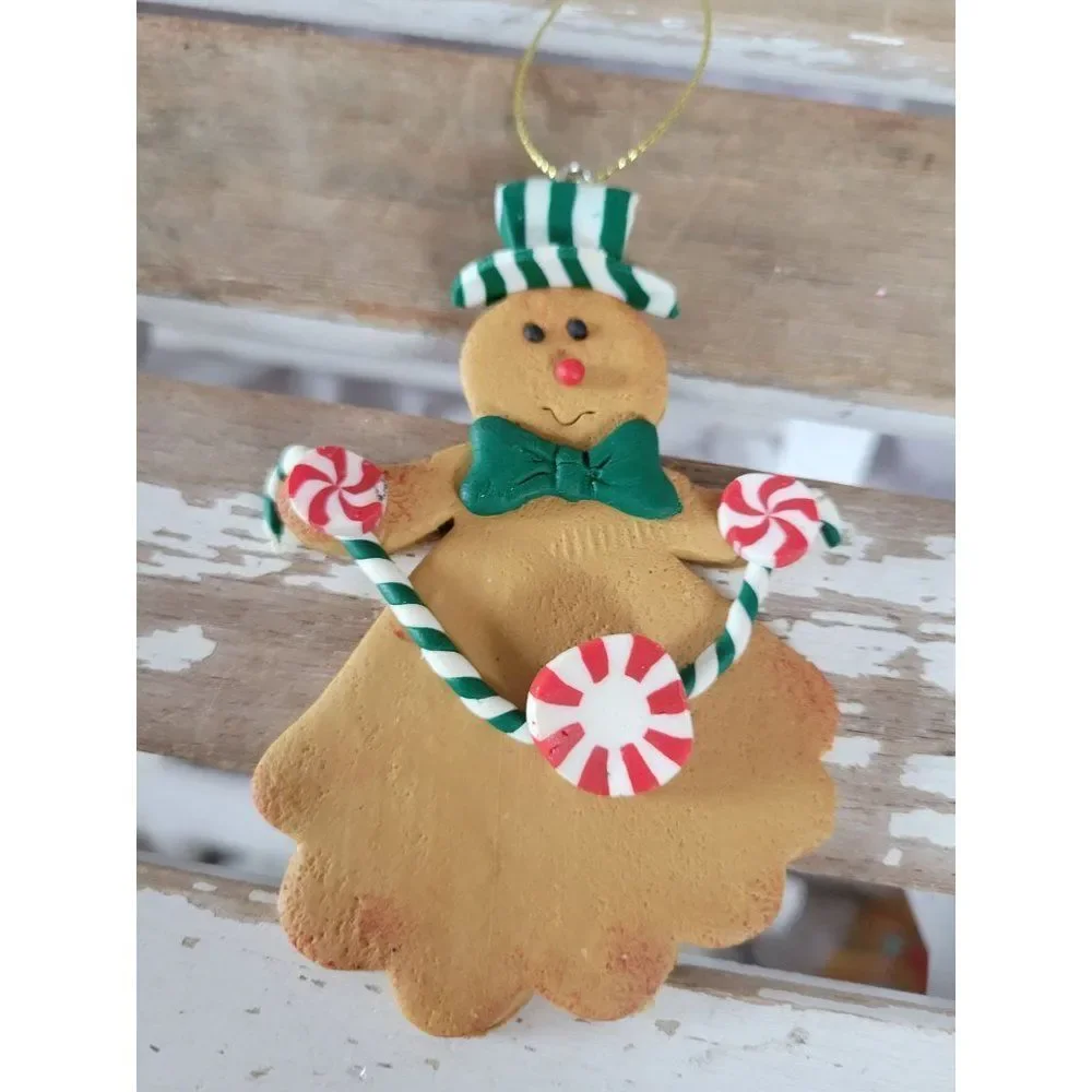 Green gingerbread vintage ornament peppermint Xmas holiday‎ tree candy cane